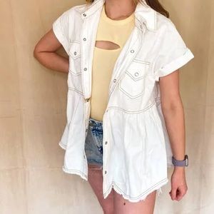 White Denim Button Down Top